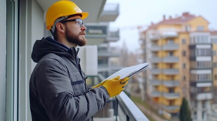 Home inspection consultancy Inspector checking material of balcony and looking for fracture : Generative AI