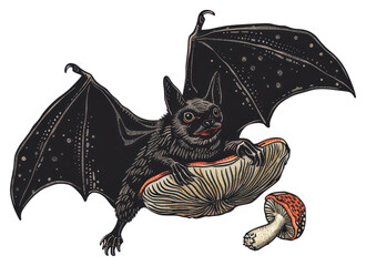 Wall Mural - PNG Bat with mushrooms illustration