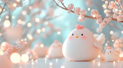 Sticker - Cute Chick in a Spring Garden.