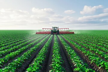 Wall Mural - Precision agriculture with automated machinery in a large field. Crops and machinery working in sync, Generative AI