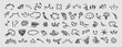 © Nataliia - Set of black hand drawn anime manga doodle grunge line elements curved charcoal, chalk arrows, speech bubble, abstract shapes, graphic effects for character emotion. Scribble stroke symbols vector