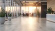 © Palung - Beautiful blurred background of a light modern office interior with panoramic windows and beautiful lighting.