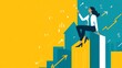 © Premium Resource - Illustration of a confident businesswoman climbing a graph that symbolizes business growth with arrows pointing upwards