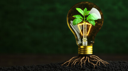 A light bulb with a small plant symbolizing eco-friendly energy solutions and sustainable development in a vibrant environment.