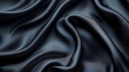 Leinwandbilder - Processed collage of smooth elegant wavy deep black silk cloth fabric material texture Background for banner backdrop or texture for 3D mapping : Generative AI