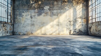 Poster - Empty warehouse room with Grungy stucco concrete wall floor room as background corner of old grunge interior Abstract architecture background : Generative AI