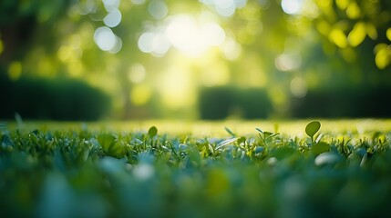 Aufkleber - Blurred photogreen tree background View of the wild grass lawn Light sky : Generative AI