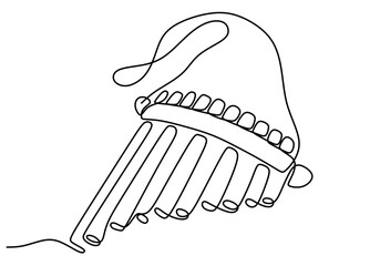 Wall Mural - Minimalist Continuous Line Drawing of a Pan Flute Traditional Latin American Instrument