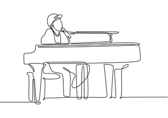 Wall Mural - Minimalist Continuous Line Art of a Man Playing Piano in Hand-Drawn Style