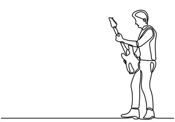 Wall Mural - Minimalist single line drawing of a man playing electric guitar in vector style