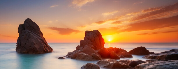 Sunset on the beach, tropical beach landscape for summer relaxation