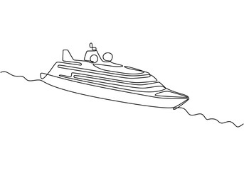 Wall Mural - Minimalist Continuous Line Drawing of a Cruise Ship in Hand-Drawn Style