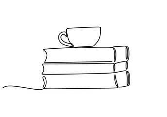 Wall Mural - Cozy Hand-Drawn Vector of Books Stack and Cup for Intellectual Vibes