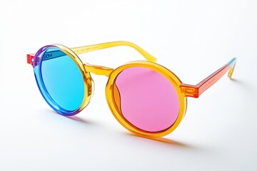 Sticker - Colorful round sunglasses with blue and pink lenses, designed for stylish summer wear.