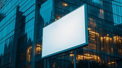 Blank white advertising billboard in front of the modern office building : Generative AI