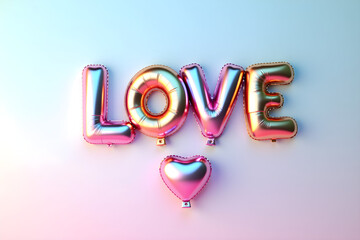 the word love spelled with balloons in the shape of a heart