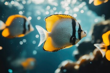 Sticker - A Yellow-Finned Fish Swimming in Blue Water