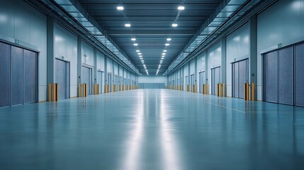 Wall Mural - Panorama of empty room of modern storehouse with gates and selfleveling floor : Generative AI