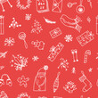 © Lena - Happy new year. Seamless pattern of outline сhristmas decorations. Template for Notebook covers, pattern for wallpapers, textile, wrapping paper. Doodle vector illustration. Childish naive art style
