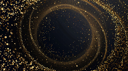 Aufkleber - Golden particles spiraling to form a circle on a black background, creating a festive copyspace
