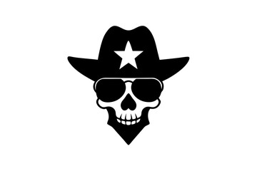 Silhouette of a Sheriff's Skull, Wild West Lawman with Hat and Star, Eerie Vector Illustration