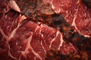 Wall Mural - Processed collage of fresh raw meat beef surface texture. Background for banner, backdrop