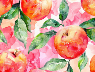 Wall Mural - Watercolor pattern of peach for vibrant and summery design