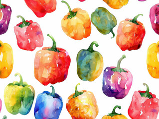 Wall Mural - Watercolor pattern sweet pepper vibrant and summery design