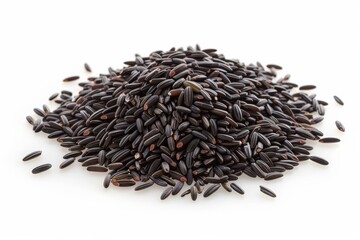 Black Rice: Heap of Organic Black Rice Grains, Healthy Ingredient on White Background