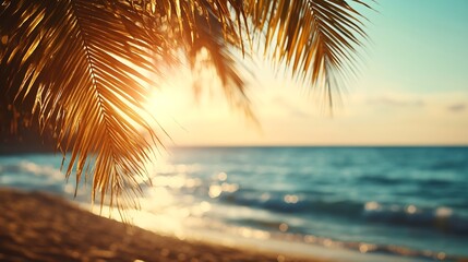 Aufkleber - Blur tropical beach with bokeh sun light wave abstract background Copy space of outdoor summer vacation and travel adventure concept Vintage tone filter effect color styleSun and Beach : Generative AI