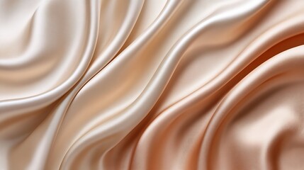 Aufkleber - Processed collage of smooth elegant wavy beige light brown satin silk cloth fabric texture Background for banner backdrop or texture for 3D mapping : Generative AI