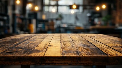 Aufkleber - The empty wooden table top with blur background of factory Exuberant image : Generative AI