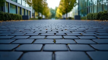 Poster - Empty brick road by the office building : Generative AI