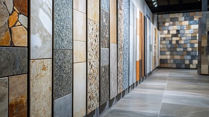 Poster - Kitchen bathroom tiles showroom display of new tiling option for floors and walls for home building improvement works : Generative AI