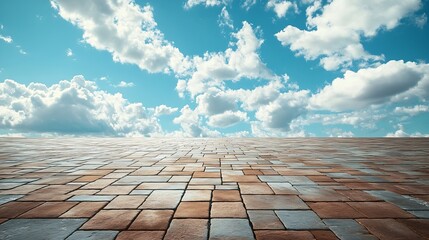 Poster - Empty brick floor and sky clouds background : Generative AI