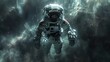 © TranNgoc - An astronaut lost in the endless blackness of space, with no stars or planets in sight, the scene filled with a profound sense of isolation and silence, ultra-HD quality, sharp focus, deep shadows,