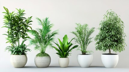 Sticker - Set of Green Potted Plants for Interior Decoration, Captured in Ultra High Definition with Epic Detail and Precision. The Composition Highlights Elegant and Premium Plants with Hyper-Realistic Texture