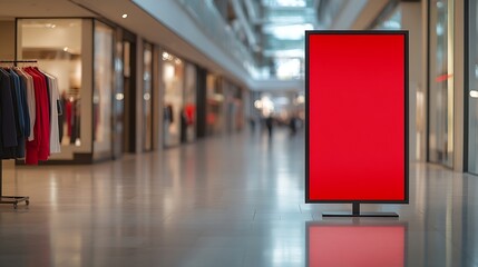 Leinwandbilder - red blank sign inside shopping mall mock up advertise display frame setting over the clothes line in the shopping department store for shopping business fashion and advertisement conce : Generative AI