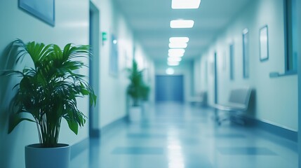 Poster - Blur clinic or hospital room Light blurred background for use blank hall an office or medical institution hall room Blur interior background concept : Generative AI