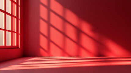 Poster - Abstract red studio background for product presentation Backdrop with shadows of window for display product : Generative AI