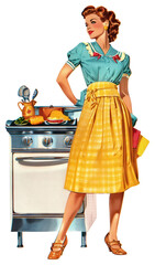 Canvas Print - PNG Vintage housewife cooking illustration