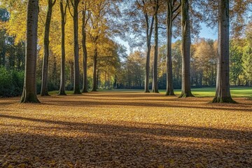 Sticker - Autumnal Trees and Fallen Leaves in a Park