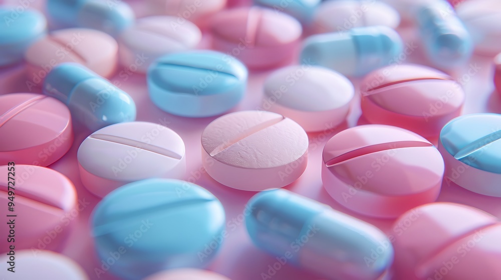 Soft pastel-colored pills in a gentle, calming arrangement, soothing hues, neat composition, sharp details, soft lighting, hd quality, natural look. --ar 16:9 --v 6.0 --s 250 --style raw
