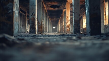 Poster - Interior industrial corridor in abandoned factory construction and architecture : Generative AI