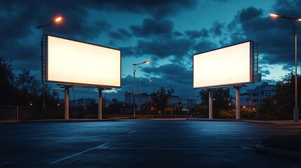 Two billboards in the parking lot at night Mockup : Generative AI