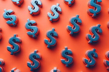 Poster - Fragmented dollar signs forming geometric patterns on a pastel orange background,