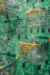 Aufkleber - Abstract shopping carts spreading across a pale green canvas,