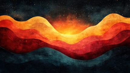 Poster - Abstract Landscape with Sunset and Stars