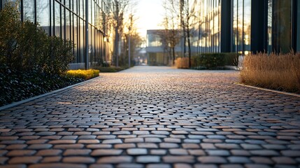 Wall Mural - Empty brick road by the office building : Generative AI