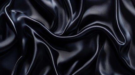 Leinwandbilder - Processed collage of smooth elegant wavy deep black silk cloth fabric material texture Background for banner backdrop or texture for 3D mapping : Generative AI